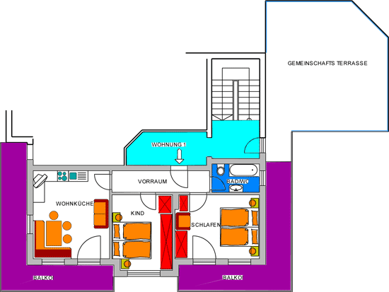 60m² - Grundriss FeWo1 "Zell"